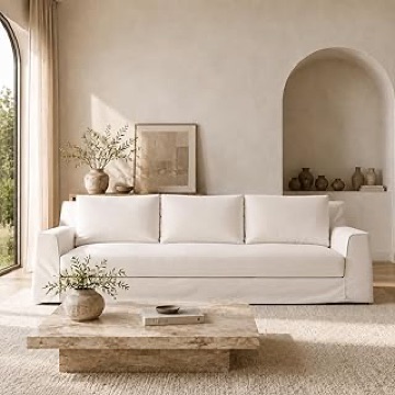 Slipcovered Linen Sofa, 110"